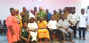 Image of Fifi Kwetey, Dzifa Gomashie and other executives with Togbui Fiti