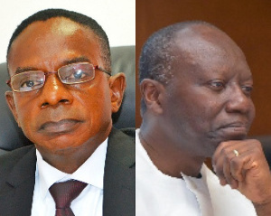 Image of Auditor General Johnson Akuamoah Asiedu (left), Finance Minister Ofori-Atta (right)