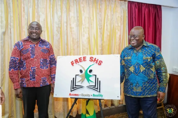 Image of Dr Mahamudu Bawumia and President Akufo Addo launching free SHS