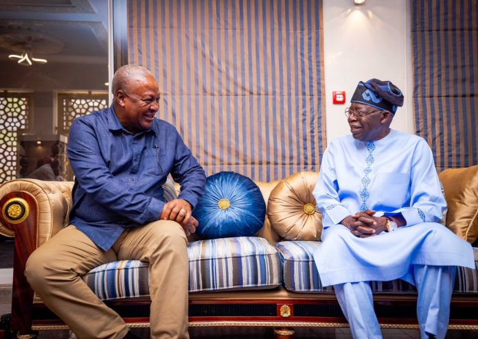 Image of Mahama's meeting with Tinubu hours before he was declared Nigeria's president-elect